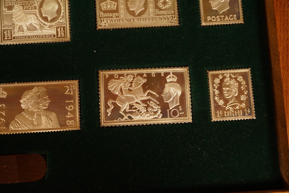 Hallmark collections, 'The Stamps of Royalty', produced in sterling silver to commemorate the Queen‘s silver jubilee 1977, cased with certificate